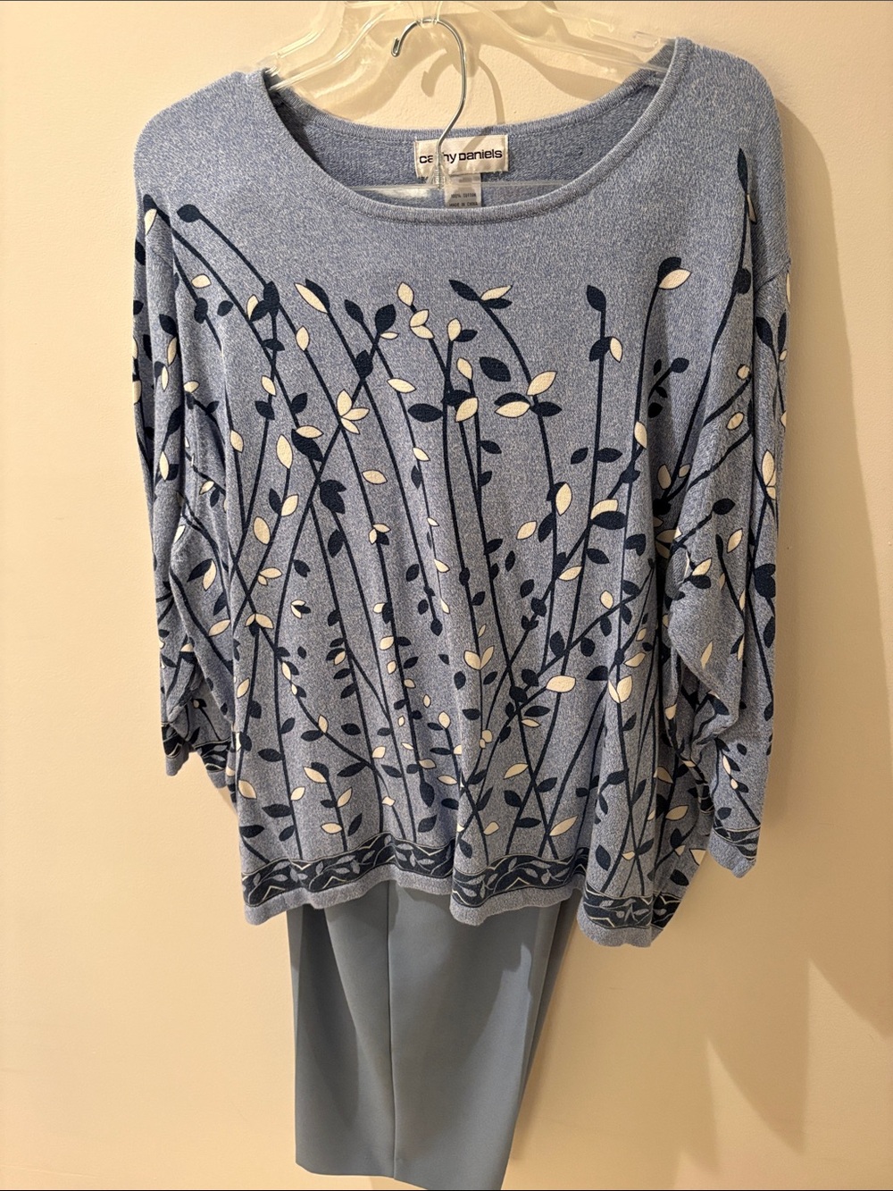 Cathy Daniels Light Blue Floral Scoop Neck Sweater